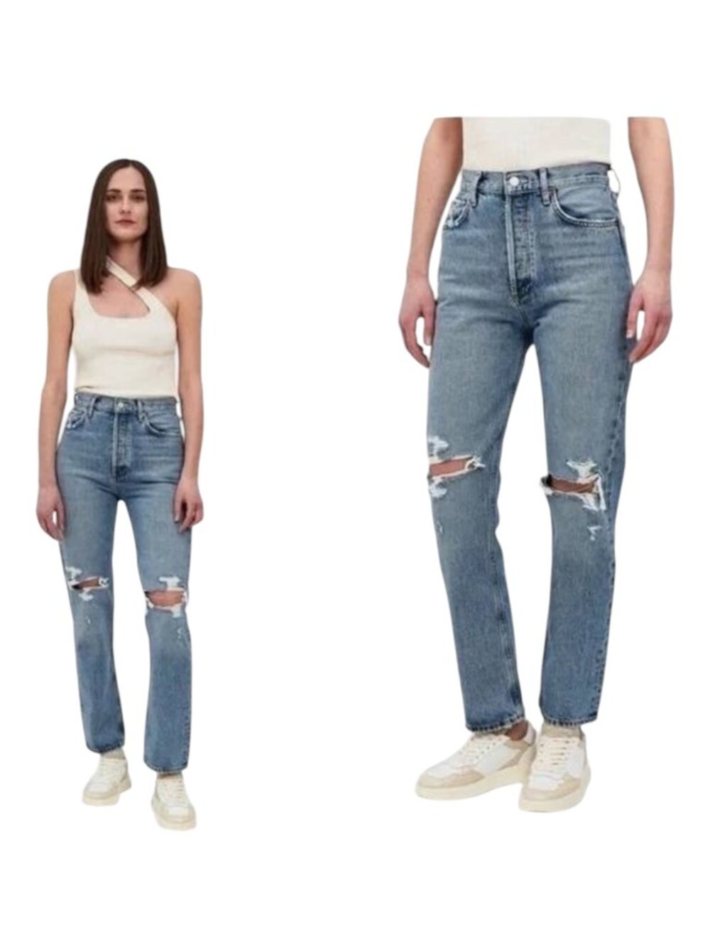 Agolde Jeans Women 27 Blue‎ Riley High Rise Straight Crop Distressed Streetwear